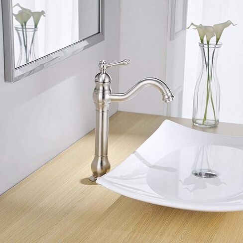 Bathroom Faucet Brushed Nickel Vessel Sink Faucet 360° Swivel Long Spout Gooseneck Single Handle 1 Hole Vessel Faucets with Pop Up Drain Stopper none Overflow Supply Lines Lead-Free in Saudi Arabia