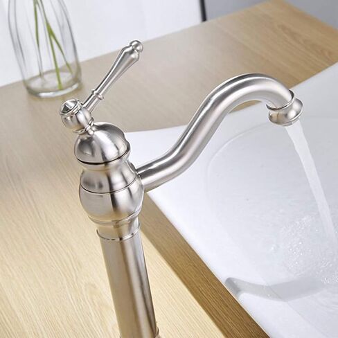 Bathroom Faucet Brushed Nickel Vessel Sink Faucet 360° Swivel Long Spout Gooseneck Single Handle 1 Hole Vessel Faucets with Pop Up Drain Stopper none Overflow Supply Lines Lead-Free in Saudi Arabia