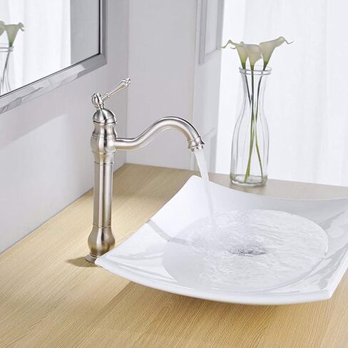 Bathroom Faucet Brushed Nickel Vessel Sink Faucet 360° Swivel Long Spout Gooseneck Single Handle 1 Hole Vessel Faucets with Pop Up Drain Stopper none Overflow Supply Lines Lead-Free in Saudi Arabia