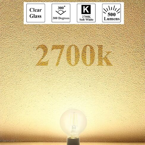 مصابيح إضاءة G25 Globe من MASTERY MART قابلة للتعتيم، قاعدة E26 [ما يعادل 60 وات]، 2700 كلفن أبيض ناعم، لمبة خيوط زخرفية على الطراز العتيق لمرآة الحمام، 5.5 وات LED، UL، نجمة الطاقة، 6 عبوات in Saudi Arabia