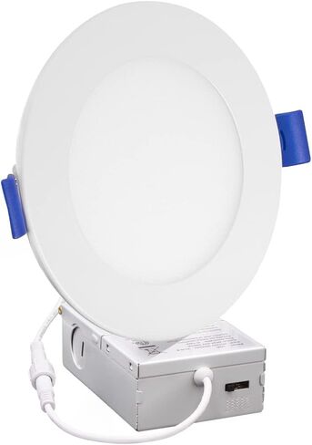 Maxxima 4 بوصة. 5 CCT إضاءة LED سفلية رفيعة للغاية - 5 درجة حرارة ألوان قابلة للاختيار 2700K/3000K/3500K/4000K/5000K، 750 لومن، نحيف بدون علبة، تصنيف IC، ضوء سقف خافت، صندوق J متضمن in Kuwait