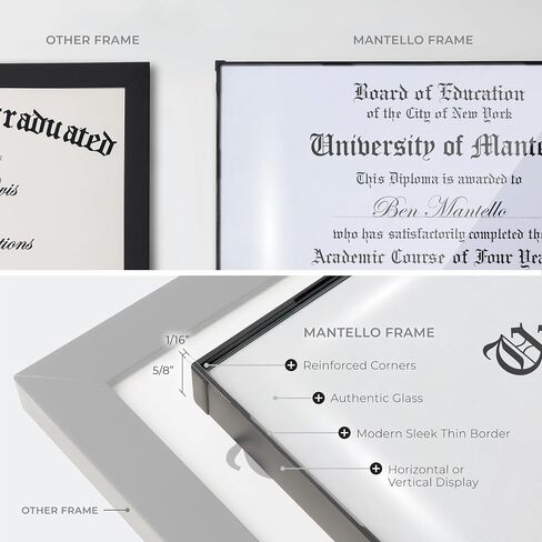 Mantello Modern Minimalist 8.5 x 11 Diploma Frame Document Frames | Sleek Clear Acrylic Frame | Certificate Frame, Wall Mount or Tabletop, 8.5x11 inch Letter Sized Award Display | Clear Frame, 1-Pack in Saudi Arabia