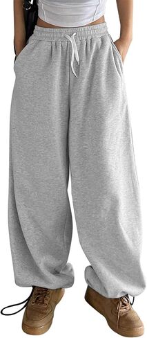 HeSaYep Fleece Lined Sweatpants for Women Winter Warm Wide Leg Drawstring Cuffs Baggy Sweat Pants with Pockets in Saudi Arabia