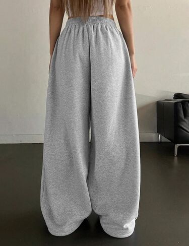 HeSaYep Fleece Lined Sweatpants for Women Winter Warm Wide Leg Drawstring Cuffs Baggy Sweat Pants with Pockets in Saudi Arabia