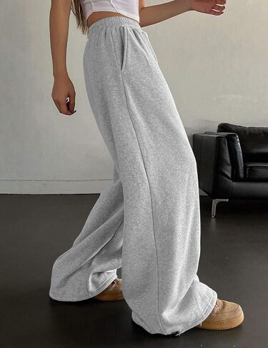 HeSaYep Fleece Lined Sweatpants for Women Winter Warm Wide Leg Drawstring Cuffs Baggy Sweat Pants with Pockets in Saudi Arabia