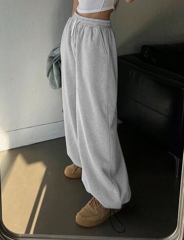 HeSaYep Fleece Lined Sweatpants for Women Winter Warm Wide Leg Drawstring Cuffs Baggy Sweat Pants with Pockets in Saudi Arabia
