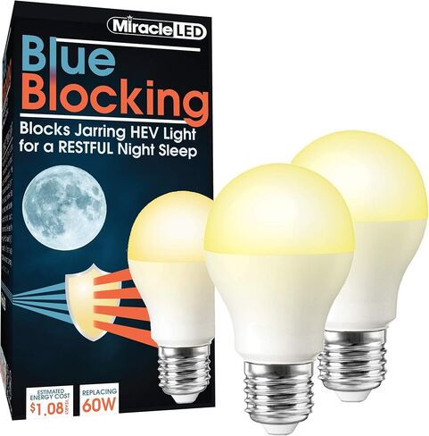 MiracleLED 604592 Miracle LED Blue Blocking Night Time Sleep Bulb Replacing Up To 60W to Replicate Setting Sun and Produce Melatonin Organically, Soothing Amber (Pack of 2) in Saudi Arabia