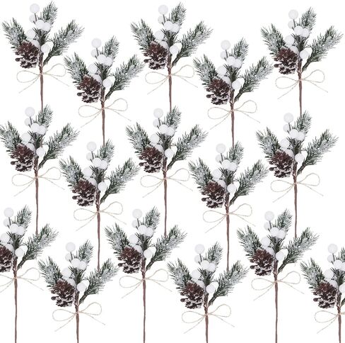 16PCS White Berry Décor Christmas Artificial Berry Pine Picks Branches for Christmas Crafts & Winter Berries Spray Holly Wire Stem Pick Holiday Decorations DIY Ornaments, Party Floral Arrangement (16) in Saudi Arabia