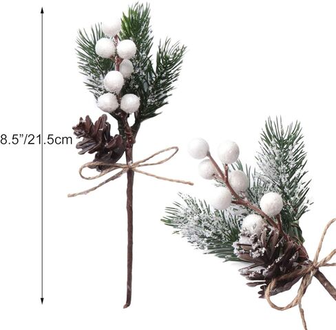16PCS White Berry Décor Christmas Artificial Berry Pine Picks Branches for Christmas Crafts & Winter Berries Spray Holly Wire Stem Pick Holiday Decorations DIY Ornaments, Party Floral Arrangement (16) in Saudi Arabia