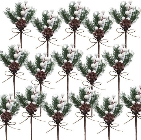 16PCS White Berry Décor Christmas Artificial Berry Pine Picks Branches for Christmas Crafts & Winter Berries Spray Holly Wire Stem Pick Holiday Decorations DIY Ornaments, Party Floral Arrangement (16) in Saudi Arabia