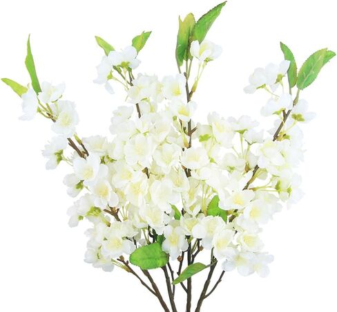 FERIAL 4Pcs Artificial Cherry Blossom Flower Branches with Leaves Silk Plum Blossom Flowers Bouquets Pink Peach Flower Bulk Spring Artificial Plants for Table Centerpieces Wedding Home Indoor Decor in Saudi Arabia