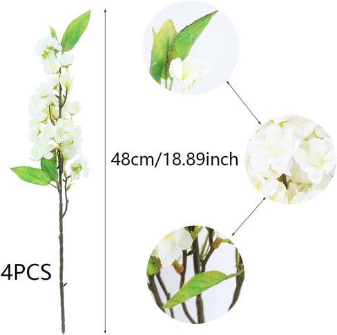 FERIAL 4Pcs Artificial Cherry Blossom Flower Branches with Leaves Silk Plum Blossom Flowers Bouquets Pink Peach Flower Bulk Spring Artificial Plants for Table Centerpieces Wedding Home Indoor Decor in Saudi Arabia