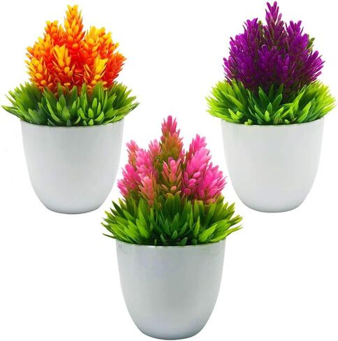 3pack Artificial Plants Potted Small Artificial Bonsai Fake Plants Faux Hops Flower Grass Artificial Green Leaves with White Pots for Home Desk Office Desktop Decoration Indoor Outdoor Decor in Saudi Arabia