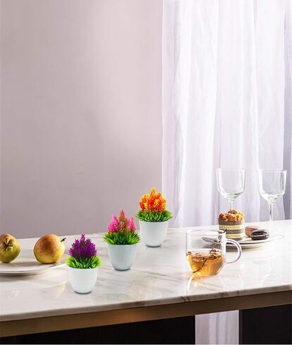 3pack Artificial Plants Potted Small Artificial Bonsai Fake Plants Faux Hops Flower Grass Artificial Green Leaves with White Pots for Home Desk Office Desktop Decoration Indoor Outdoor Decor in Saudi Arabia