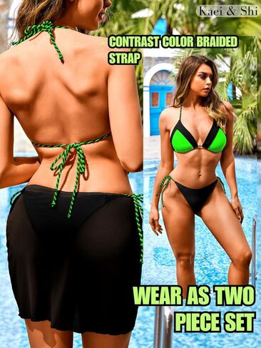 Kaei&Shi 3 Piece Swimsuits for Women,Triangle String Bikini Sets,Matching Bathing Suits with Cover Up Skirt in Kuwait