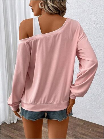 GORGLITTER Women's Letter Graphic Off The Shoulder Sweatshirt Long Sleeve Pullover Tops in Saudi Arabia