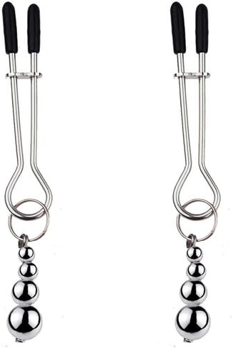 Body Jewelry Body Chain Fake Nipple Rings Non-Piercing Adjustable Ball Beaded Fashion Jewelry Black Silver (Black Bead) in Saudi Arabia