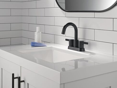 صنبور حمام من Peerless Precept Centerset، صنبور حمام أسود غير لامع بثلاث فتحات، صنبور حوض الحمام، مجموعة تصريف بالضغط، أسود غير لامع P2530LF-BL in Kuwait