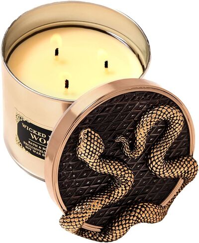 Bath + Body Works Wicked Vanilla Woods Halloween Candle w/Creepy Snake Lid - Amberwood + Vanilla + Pink Pepper - 3 Wick Scented Candle - Decorative Black Gold Ombre Jar, Slithering Snake Decor Lid in Saudi Arabia