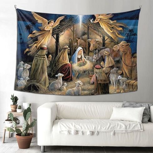 fosgzif Christmas Nativity Angel Polyester Throw Tapestry, Fashion Wall Art Room Decor 60x90 Inches, Trendy and Durable Tapestry, For Dormitory Wall Decor Carpet Bed Sheets Picnic Cloth in Saudi Arabia