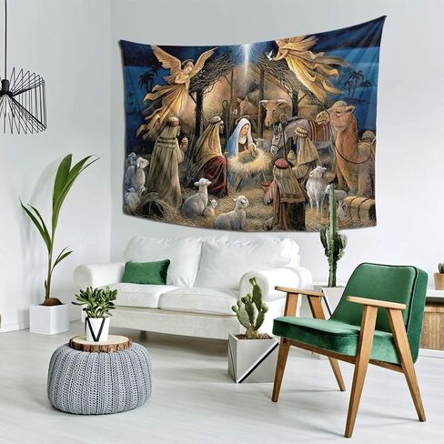 fosgzif Christmas Nativity Angel Polyester Throw Tapestry, Fashion Wall Art Room Decor 60x90 Inches, Trendy and Durable Tapestry, For Dormitory Wall Decor Carpet Bed Sheets Picnic Cloth in Saudi Arabia