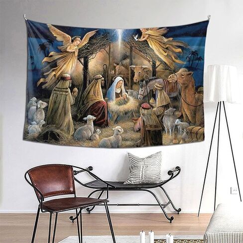 fosgzif Christmas Nativity Angel Polyester Throw Tapestry, Fashion Wall Art Room Decor 60x90 Inches, Trendy and Durable Tapestry, For Dormitory Wall Decor Carpet Bed Sheets Picnic Cloth in Saudi Arabia