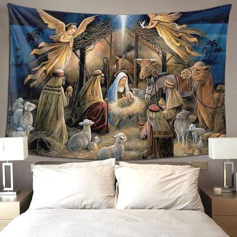 fosgzif Christmas Nativity Angel Polyester Throw Tapestry, Fashion Wall Art Room Decor 60x90 Inches, Trendy and Durable Tapestry, For Dormitory Wall Decor Carpet Bed Sheets Picnic Cloth in Saudi Arabia