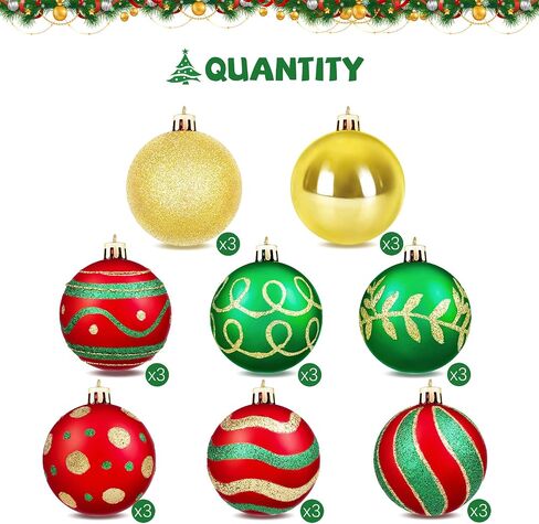 MCEAST 24 Pieces Christmas Ball Ornaments Painting & Glittering Christmas Tree Pendants Shatterproof Decorative Baubles in 8 Patterns for Christmas Tree Decorations, Red, Green, Gold in Saudi Arabia