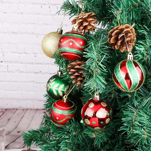 MCEAST 24 Pieces Christmas Ball Ornaments Painting & Glittering Christmas Tree Pendants Shatterproof Decorative Baubles in 8 Patterns for Christmas Tree Decorations, Red, Green, Gold in Saudi Arabia
