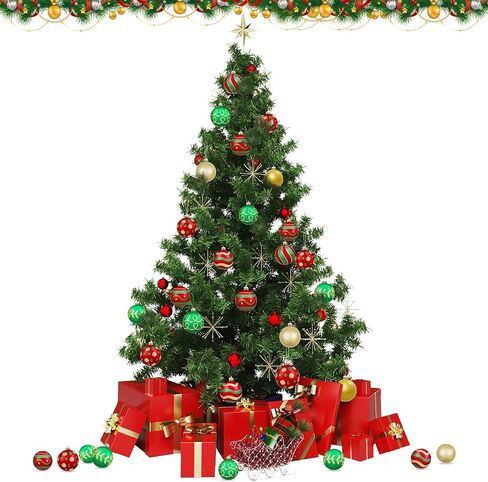 MCEAST 24 Pieces Christmas Ball Ornaments Painting & Glittering Christmas Tree Pendants Shatterproof Decorative Baubles in 8 Patterns for Christmas Tree Decorations, Red, Green, Gold in Saudi Arabia