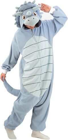 Unisex Adult Dinosaur Triceratops Onesie Pajamas Animal Christmas Costume Homewear Sleepwear for Women men, X-Large in Saudi Arabia