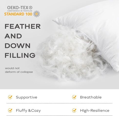 SAVORI Set of 2 Down and Feather Throw Pillow Inserts 28x28 Soft Fluffy Pillow Inserts with 100% Down-Proof Cotton Cover, Decorative Square Cushion Inner for Sofa Couch Bed-White in Saudi Arabia