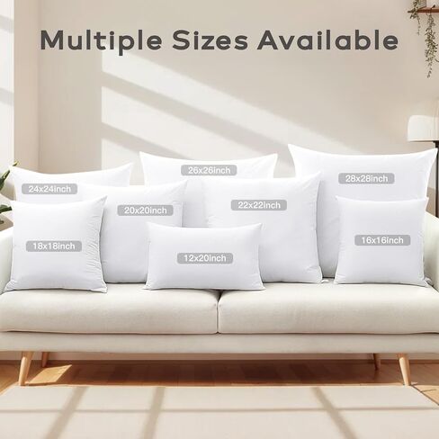 SAVORI Set of 2 Down and Feather Throw Pillow Inserts 28x28 Soft Fluffy Pillow Inserts with 100% Down-Proof Cotton Cover, Decorative Square Cushion Inner for Sofa Couch Bed-White in Saudi Arabia