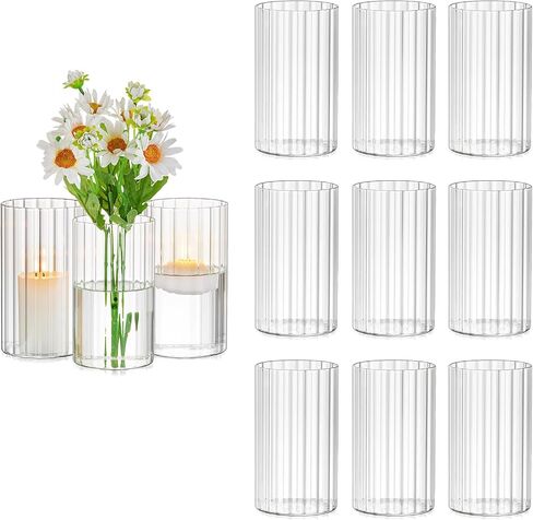 Glasseam Glass Cylinder Vases for Centerpieces: Clear Ribbed Hurricane Vase Set of 6 Modern Floating Candle Vases for Flowers Centerpiece Vases for Table Wedding Vases for Living Room Decorations in Kuwait