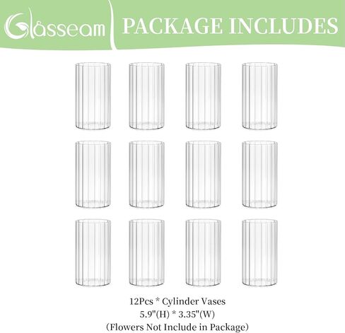 Glasseam Glass Cylinder Vases for Centerpieces: Clear Ribbed Hurricane Vase Set of 6 Modern Floating Candle Vases for Flowers Centerpiece Vases for Table Wedding Vases for Living Room Decorations in Kuwait
