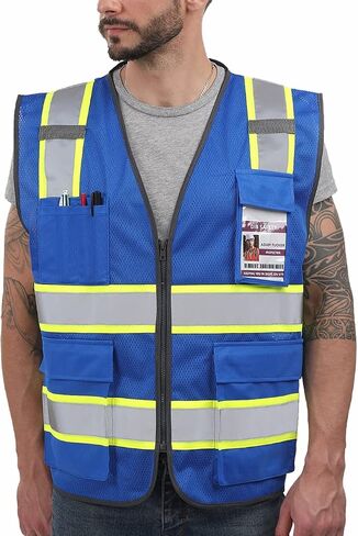 Dib Safety Reflective Mesh Vest High Visibility Two Tone with Pockets and Zipper, Blue Mesh with Yellow Trim XL in Saudi Arabia