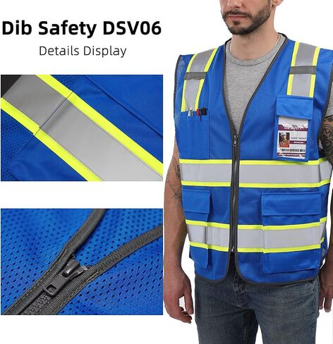 Dib Safety Reflective Mesh Vest High Visibility Two Tone with Pockets and Zipper, Blue Mesh with Yellow Trim XL in Saudi Arabia