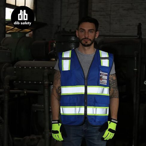Dib Safety Reflective Mesh Vest High Visibility Two Tone with Pockets and Zipper, Blue Mesh with Yellow Trim XL in Saudi Arabia