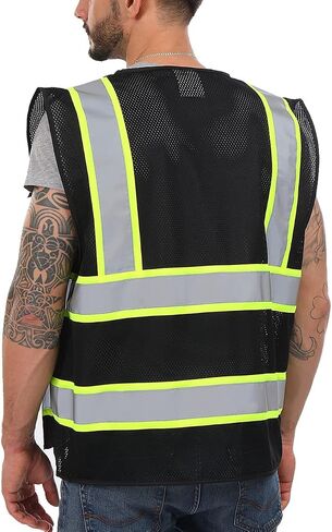 Dib Safety Reflective Mesh Vest High Visibility Two Tone with Pockets and Zipper, Blue Mesh with Yellow Trim XL in Saudi Arabia