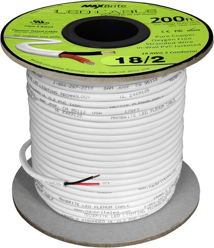 كابل LED منخفض الجهد 18AWG بطول 50 قدمًا، 2 موصل، غلاف أبيض، سلك مكبر صوت داخل الحائط، فئة UL 2 in Saudi Arabia