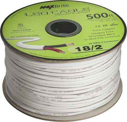كابل LED منخفض الجهد 18AWG بطول 50 قدمًا، 2 موصل، غلاف أبيض، سلك مكبر صوت داخل الحائط، فئة UL 2 in Saudi Arabia