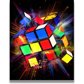 Govivo Exploding Rubik's Cube - Wall Art Decor Print with a black background - unframed artwork printed on photograph paper