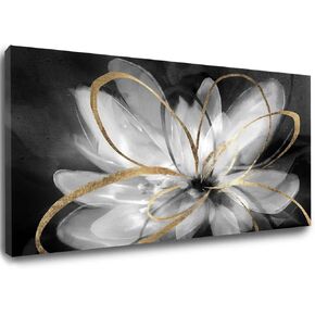 SOUGUAN Flower Large Artwork Gold Wall Decor White Canvas Paintings for Living Room Bedroom Kitchen Office 30"x 60"