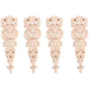 MUXSAM 4-Pack Wood Appliques Carved Onlay for Furniture(Style A:19x5.5cm/7.48"x2.17"), Corner Decal Rose Pattern Decoration Ornamental for Cabinet Bed Dresser Window Door