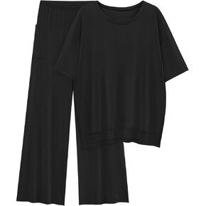 KevaMolly 2 Piece Set for Women Outfits UPF50+ Short Sleeve Pullover Tops and Wide Leg Pants Comfy Lounge Set Tracksuits