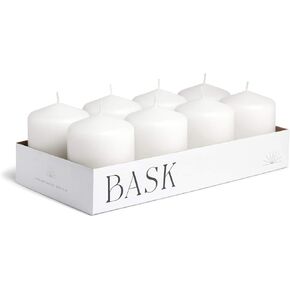 Cone Top Pillar Candles by Bask - Set of 8-3" x 4" Dripless Unscented Candles in Ivory for Home Decor, Relaxation & All Occasions