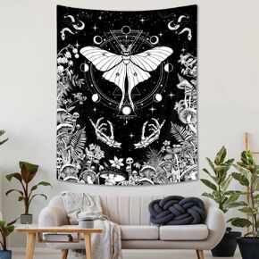 MCKTOM Boho Black White Mushroom Butterfly Wall Tapestry for Bedroom, Flower and Luna Tapestry Starry Sky Tapestry,Aesthetic Vintage Tapestries Wall Hanging for Living Room and Dorm,30x40 inch.
