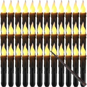 Retisee 36 Pcs Halloween Decorations Halloween Floating Candles Flameless Hanging Candles with Wand Remote Battery Operated LED Taper Window Candles Flickering Light for Halloween(White)