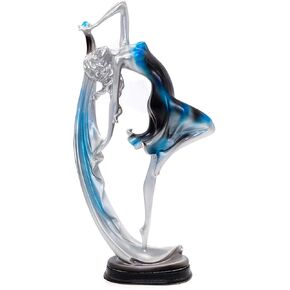 Lependor 13inch Resin Dancing Girl Sculpture Statue Simple Modern Graceful Dance Movements, Beautiful Dancer Statue Cabinet Home Art Decor Statues - Blue