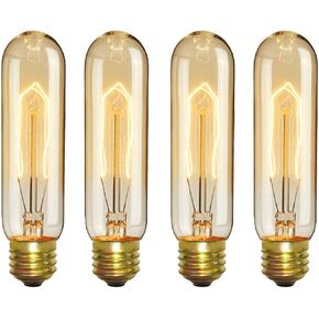 CTKcom E26 40 Watt T10 Tubular Vintage Edison Incandescent Light Bulb, Dimmable Decorative Candelabra 120 Volt Chandelier, Nightlight, Antique Vintage Style Light Bulb, 240 Lumen, Amber Warm 4 Pack